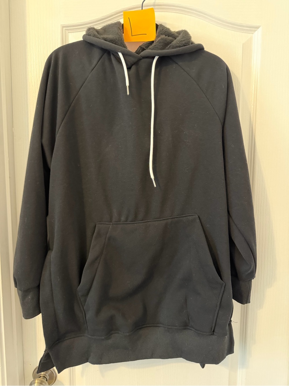 Warm Women's Black Plush-Fleece Lined Hooded Pullover